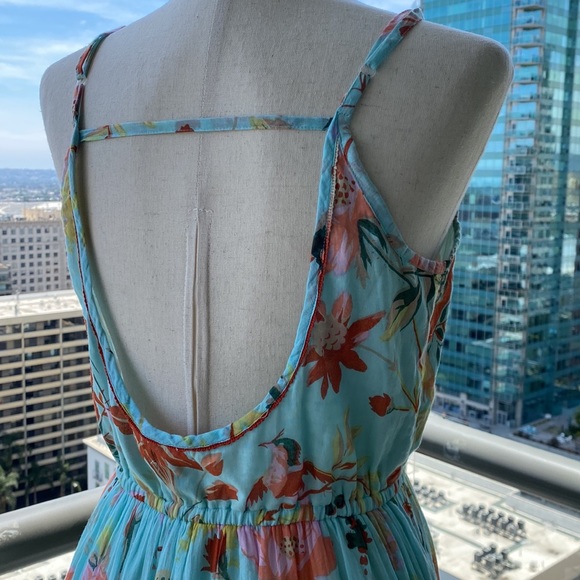 Maxi Spring Boho Dress in Tropical Bird Print Fabric Trimmed in Lace - Small - Picture 16 of 17